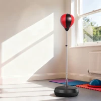 HOMCOM Sac de Frappe sur Pied Punching ball sur pied réglable en hauteur 126-144 cm avec gants, pompe et base de lestage pour adolescents et débutants noir et rouge(m-2)