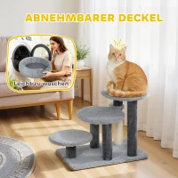 PawHut Kratzbaum und Katzentreppe, breite Basis, Plüschstoff, Sisalkratzsäule, Grau(m-5)