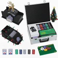 SPORTNOW 300-Piece Poker Chips Set with Card Shuffler, Card Shoe, Case, Casino Texas Holdem Poker Set with Mat, Silver Tone(m-10)