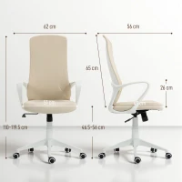 Vinsetto Scaun de birou rotativ Înălțime reglabilă cu cotiere Funcție basculantă Spătar înalt 62x56x110-119,5cm Bej(m-3)