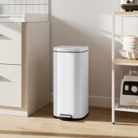 HOMCOM 30L Kitchen Bin, Compact Pedal Bin with Soft-Close and Stay-Open Lid, Removable Bucket for Kitchen, Home, Office, White(m-9)