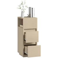 HOMCOM Slim Bedside Table, Narrow Bedside Cabinet with Open Shelf and 2 Drawers for Bedroom, Living Room, Natural Wood Finish(m-11)