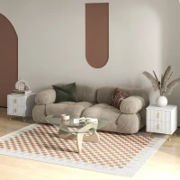 HOMCOM Table de chevet table de nuit avec 2 tiroirs style art déco - 40 x 40 x 47 cm - métal doré et blanc(m-10)