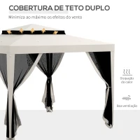 Outsunny Pérgola de Jardim com 4 Mosquiteiras Teto Duplo 8 Orifícios de Drenagem e Estrutura de Metal 297x297x268 cm Creme(m-4)