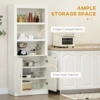 HOMCOM Kitchen Cupboard with 6-tier Shelving, Freestanding Storage Cabinet Sideboard, Pantry Cupboard with 3 Open Compartments and Double-door Cabinet with Adjustable Shelves, White(m-4)