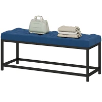 HOMCOM Banco ao Pé da Cama Estofado em Veludo Design Capitoné Base de Metal Banco para Quarto Entrada Sala 117x40x48 cm Azul Escuro(m-7)