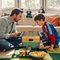 HOMCOM Futbolín de Mesa de Madera con 6 Varillas 2 Marcadores de Puntos y 18 Jugadores para +6 Años 69x36,5x22cm Natural(m-2)