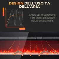 HOMCOM Camino Elettrico 1800W Regolabile con Telecomando, in Acciaio e Vetro Temperato, 127x15.8x45 cm, Nero(m-7)