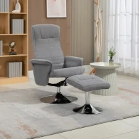 HOMCOM Fauteuil relax inclinable 135° pivotant 360° avec repose-pieds revêtement tissu gris(m-10)