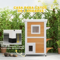 PawHut Casa para Gatos Exterior em Madeira 2 Níveis com Telhado Basculante Painel Central Removível  51x51x81,3 cm Madeira(m-5)
