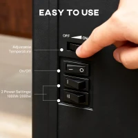 HOMCOM Electric Fireplace Stove Heater with 3D Flame Effect, 2000W/1000W, Freestanding Portable Fireplace with Adjustable Thermostat, 2 Heat Settings for Living Room, Black(m-5)