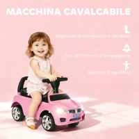 HOMCOM Macchinina per Bambini Cavalcabile con Volante, Fari e Musiche Integrate, Macchina per Bambini in PP e Metallo, 63.5x28x36 cm, Rosa(m-4)