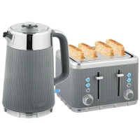 HOMCOM Electric Stainless Steel Kettle and Toaster Set, 3000W 1.7L UK Strix Thermostat Fast Boil Kettle w/ Limescale Filter, Cool Touch Body, 4 Slice Toaster with 7 Browning Levels, Crumb Tray, Grey(m-10)
