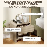 HOMCOM Juego de 2 Mesitas de Noche Nórdicas con Esquinas Redondeadas Cajón y Estante Abierto 40x35x45 cm Natural(m-5)