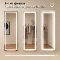 HOMCOM Espelho de Corpo Inteiro com Luzes 150x50 cm Sem Moldura 3 Temperaturas de Cor Brilho Ajustável Transparente(m-5)