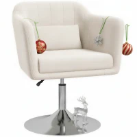 HOMCOM Modern Accent Chair with Swivel Base, Height Adjustable Arm Chair with Pillow for Living Room, Bedroom, Cream White(m-10)
