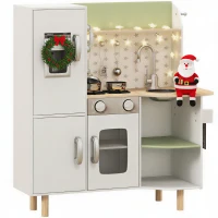 AIYAPLAY Cuisine enfant 3-8 ans jeu d'imitation avec machine à glaçons, évier mobile en acier inoxydable 84 x 34 x 89 cm blanc(m-11)