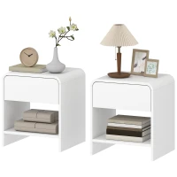 HOMCOM Lot de 2 tables de chevet, table d'appoint moderne avec compartiment ouvert et tiroir, 40 x 35 x 45 cm, blanc(m-1)
