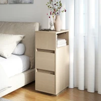 HOMCOM Slim Bedside Table, Narrow Bedside Cabinet with Open Shelf and 2 Drawers for Bedroom, Living Room, Natural Wood Finish(m-8)