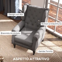 HOMCOM Poltrona da Salotto Stile Francese con Gambe in Legno e Cuscini Sfoderabili, 74x86x102 cm, Grigio(m-4)