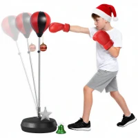 HOMCOM Sac de Frappe sur Pied Punching ball sur pied réglable en hauteur 126-144 cm avec gants, pompe et base de lestage pour adolescents et débutants noir et rouge(m-1)