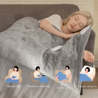 HOMCOM Electric Heated Blanket Throw 140 x 160cm with Dual Controllers, Machine Washable Heated Throw Blanket with Ultra Soft Flannel Fabric, 5 Heating Levels, 10 Hour Timer, Grey(m-7)