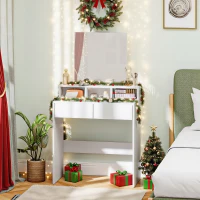 HOMCOM Coiffeuse avec miroir, table de maquillage avec 2 tiroirs et 3 compartiments, style moderne, 75 x 38 x 135 cm, blanc(m-2)