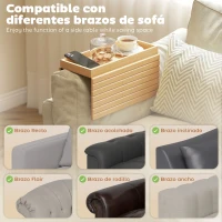 HOMCOM Bandeja de Brazo para Sofá de Bambú Plegable y Flexible con Base Antideslizante para Aperitivos Teléfonos y Bebidas(m-4)