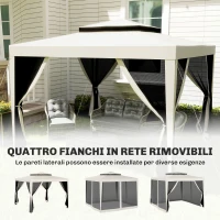 Outsunny Gazebo da Giardino 3x3 m con Zanzariera, Doppio Tetto e 8 Fori, in Acciaio e Poliestere Bianco Crema(m-7)