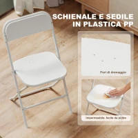 HOMCOM Set 4 Sedie Pieghevoli con Fori di Drenaggio in Plastica e Metallo, 45x49x79.5 cm, Bianco(m-5)