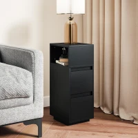 HOMCOM Slim Bedside Table, Narrow Bedside Cabinet with Open Shelf and 2 Drawers for Bedroom, Living Room, Black(m-9)