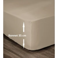 LOVELY HOME Drap Housse 100% Coton 140x190cm - Bonnet 35cm - Beige(m-1)