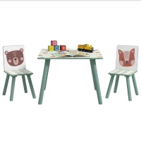 ZONEKIZ Set de Mesa y 2 Sillas Conjunto de Muebles Infantiles de 3 Piezas para Niños de +3 Años con Estampado Animales y Verde(m-10)