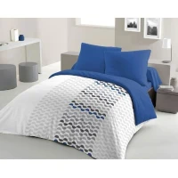 Parure de couette microfibre AMBROISIE - 1 housse de couette 240 x 260 cm + 2 taies d'oreiller 63 x 63 cm - Bleu(m-1)
