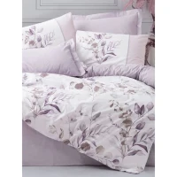 Parure de lit - 1 housse de couette 220 x 240 cm + 2 taies d'oreiller 60 x 60 cm - 100% coton renforcé - Lilas(m-4)