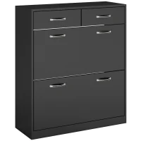 HOMCOM Mobile Scarpiera da 12 Paia con 2 Ripiani Interni Regolabili e 2 Cassetti, in Legno, 80x30x91.5 cm, Nero(m-1)