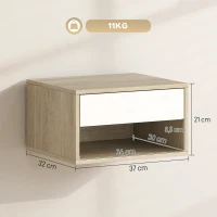 HOMCOM Conjunto de 2 mesas de cabeceira murais, mesas de noite, gaveta, compartimento aberto, tampo, 37 x 32 x 21 cm, madeira natural(m-3)