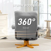 HOMCOM PU Leather Swivel Recliner Chair with Footstool, Wooden Base and Storage for Living Room, Light Grey(m-7)