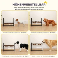 PawHut Hundenapf erhöht 4 höhenverstellbare Futternapf mit Ständer, 2 x 1,2 L Edelstahlnäpfen, 3 einstellbaren Winkeln, Braun(m-4)