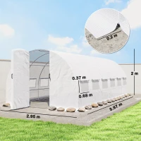 Outsunny Serra a Tunnel 6x3x2 m con Porta a Cerniera 12 Finestre con Zanzariera e Struttura in Acciaio Zincato Bianco(m-3)