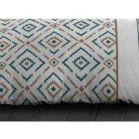 Parure de couette microfibre Ethno - 1 housse de couette 240x260 cm + 2 taies d'oreiller 63x63 cm - Bleu Canard - HOME LINGE(m-3)