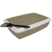 Bac a litiere avec rebord + Pelle - AIME - Pour chat - Taupe - 44 x 34 x 11 cm(m-1)