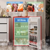 HOMCOM Nevera Pequeña con Congelador 91L Silenciosa Puerta Reversible Temperatura Regulable y Estantes Ajustables Rojo(m-4)