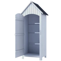 Outsunny Casetta Porta Attrezzi in Legno a 3 Mensole con Tetto Impermeabile in Bitume, 77.5x54.2x179.5 cm, Bianco(m-10)