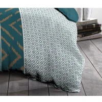 Parure de couette microfibre Ethno - 1 housse de couette 240x260 cm + 2 taies d'oreiller 63x63 cm - Bleu Canard - HOME LINGE(m-2)