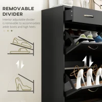 HOMCOM Narrow Shoe Storage with 2 Flip Drawers and Adjustable Shelves Shoe Cabinet Organizer for 12 Pairs of Shoes, Black(m-6)
