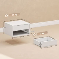 HOMCOM Set of 2 Wall-Mounted Bedside Tables, Nightstands, Drawer, Open Compartment, Top, 37 x 32 x 21 cm, White(m-3)