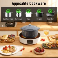 HOMCOM Dual keramische kookplaat, 2-in-1 ontwerp, om te koken en te grillen, 2000W, 4 warmtestanden, LED-display, vetopvangbak, wit(m-5)