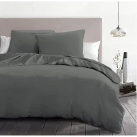 Parure de couette 3 pieces - HOME LINGE PASSION - HP72076 - Microfibre 82 g - 220 x 240 cm - Gris anthracite(m-1)