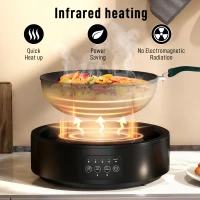 HOMCOM Electric Ceramic Hob with Grill Plate, Multifunctional 36cm Plug in Electric Hob with 4 Heat Levels for All Type Pot(m-9)